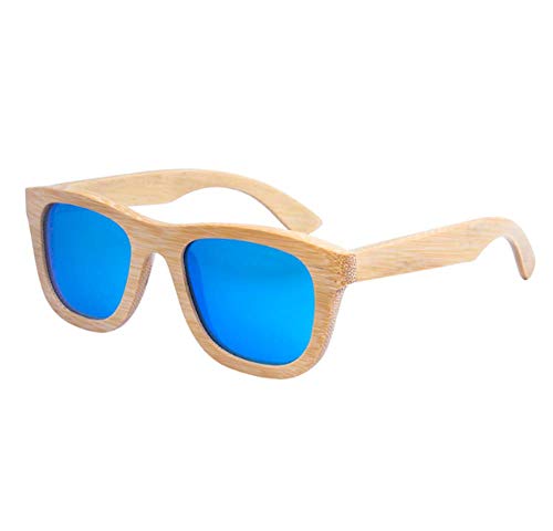 EONHUAYU Sonnenbrille aus Holz, Bambus Holz Brille Sonnenbrille für Männer Frauen Vintage Echte Holzarme Brille für Reisen Fahren (Blau) von EONHUAYU