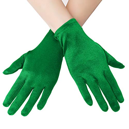 EORUBE 1920s Handschuhe für Damen Handgelenklange Kurze Satin Handschuhe Party Kostüm (Grün) EORUBE 1920s Handschuhe für Damen Handgelenklange Kurze Satin Handschuhe Party Kostüm (Grün) von EORUBE