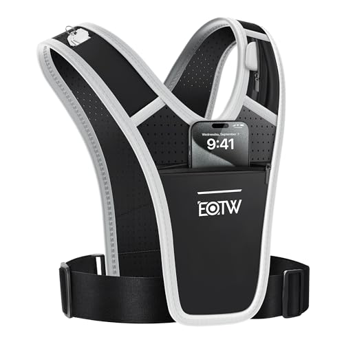 EOTW Laufweste Herren Damen Reflektierend Running Vest, Laufweste Smartphone Joggen, Verstellbare Taille Wasserfester Handytasche Brusttasche Handyhalterung für Alle Handy der Größe 6,8"(Schwarz) von EOTW