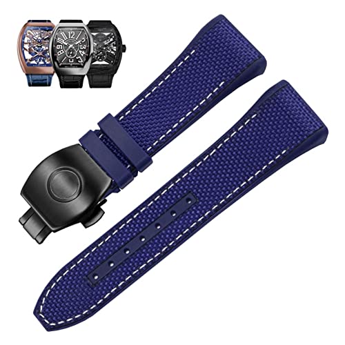 EPANO Uhrenarmband für Franck Muller V45 Serie, 28 mm, Nylon, Echtleder, Silikon, Schwarz / Blau, 28mm, Achat von EPANO