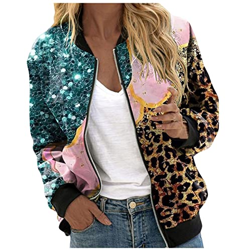 EQWIGKEIT Bomberjacke Damen Lässig Bikerjacke Leicht Pilotenjacke Vintage Freizeitjacke Kurz Übergangsjacke Oversized Sweatjacke Farbverlauf Damenjacke Langarm Fliegerjacke Motorradjacke (a-Pink, L) von EQWIGKEIT