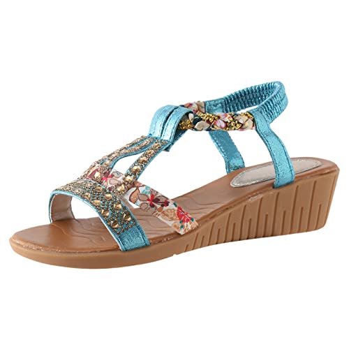 EQWIGKEIT Sandalen Damen Sommer Bohemia Zehentrenner Flach Sandals Sommer Weiche Sohl Sandaletten Strass Leichte Strandsandalen Damen Weichen Sohlen Sommerschuhe Bequeme Offene Zehe Flip Flops von EQWIGKEIT