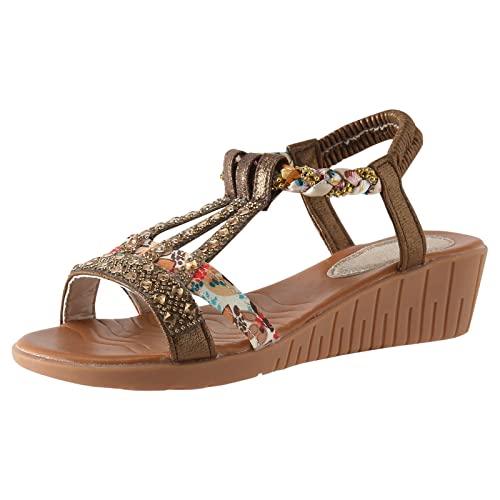 EQWIGKEIT Sandalen Damen Sommer Bohemia Zehentrenner Flach Sandals Sommer Weiche Sohl Sandaletten Strass Leichte Strandsandalen Damen Weichen Sohlen Sommerschuhe Bequeme Offene Zehe Flip Flops von EQWIGKEIT