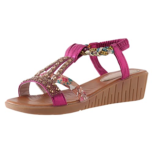 EQWIGKEIT Sandalen Damen Sommer Bohemia Zehentrenner Flach Sandals Sommer Weiche Sohl Sandaletten Strass Leichte Strandsandalen Damen Weichen Sohlen Sommerschuhe Bequeme Offene Zehe Flip Flops von EQWIGKEIT