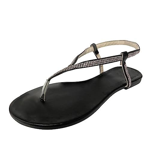 EQWIGKEIT Sandalen Damen Sommer Elegante Schöne Sandaletten Bohemia Zehentrenner Sommer Weiche Sohl Sandals Bequeme Leichte Strandsandalen Damen Flach Sommerschuhe Offene Zehe Strass Flip Flops von EQWIGKEIT