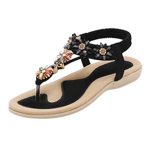 EQWIGKEIT Sandalen Damen Sommer Flach Flip Flops Offene Zehe Sandals Sommer Strass Zehentrenner Elegante Schöne Sommerschuhe Weichen Sohlen Leichte Strandsandalen Damen Bequeme Bohemia Sandaletten von EQWIGKEIT