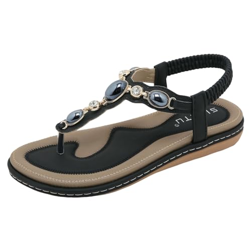 EQWIGKEIT Sandalen Damen Sommer Strass Flip Flops Weichen Sohlen Sandaletten Sommer Bohemia Zehentrenner Elegante Schöne Sommerschuhe Flach Leichte Strandsandalen Damen Offene Zehe Bequeme Sandals von EQWIGKEIT