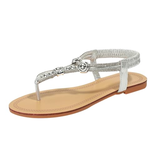 EQWIGKEIT Sandalen Damen Sommer T-Riemen Sandaletten Weichen Sohlen Zehentrenner Sommer Offene Zehe Sandals Weiche Sohl Leichte Strandsandalen Damen Sommerschuhe Flach Elegante Schöne Flip Flops von EQWIGKEIT