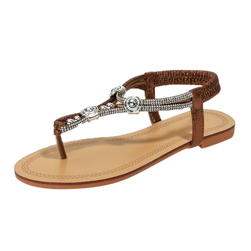 EQWIGKEIT Sandalen Damen Sommer T-Riemen Sandaletten Weichen Sohlen Zehentrenner Sommer Offene Zehe Sandals Weiche Sohl Leichte Strandsandalen Damen Sommerschuhe Flach Elegante Schöne Flip Flops von EQWIGKEIT