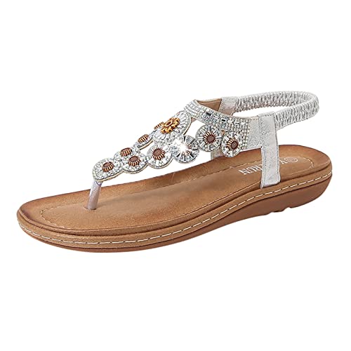 EQWIGKEIT Sandalen Damen Sommer Weichen Sohlen Sandals Offene Zehe Flip Flops Sommer Bequeme Sandaletten Flach Sommerschuhe Weiche Sohl Leichte Strandsandalen Damen Elegante Schöne Zehentrenner von EQWIGKEIT