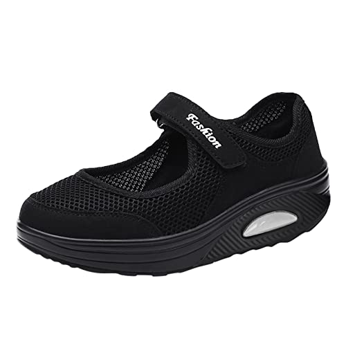 Orthopädische Schuhe Damen Air Cushion Slip On Walking Orthopedic Walking Shoes Freizeit Mesh Atmungsaktiv Freizeitschuhe Hausschuhe mit Fussbett Frauen Sneaker Turnschuhe Sportschuhe (Y1-Black, 35) von EQWIGKEIT