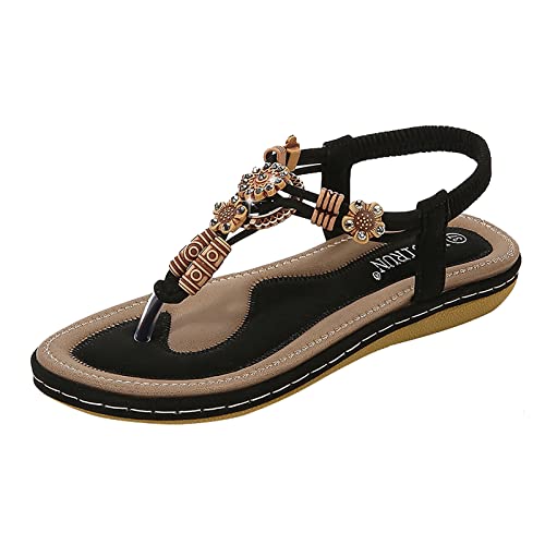 Sandalen Damen Sommer Bohemia Sandaletten Offene Zehe Sandals Sommer Elegante Schöne Flip Flops Flach Leichte Strandsandalen Damen Strass Sommerschuhe Weichen Sohlen Weiche Sohl Zehentrenner von EQWIGKEIT