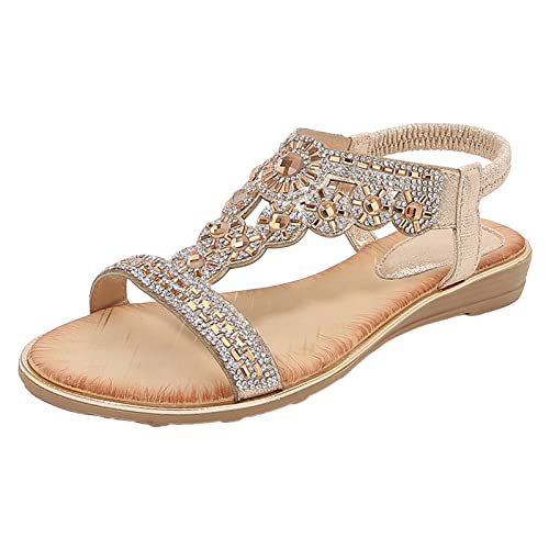 Sandalen Damen Sommer Flach Sandaletten Elegante Schöne Flip Flops Sommer Offene Zehe Zehentrenner Weiche Sohl Leichte Strandsandalen Damen Bequeme Sommerschuhe Strass Weichen Sohlen Sandals von EQWIGKEIT