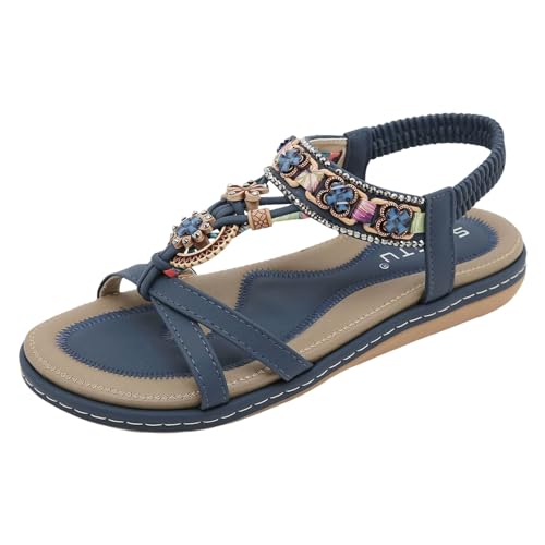 Sandalen Damen Sommer Offene Zehe Sandals Weiche Sohl Flip Flops Sommer Elegante Schöne Sandaletten Bohemia Leichte Strandsandalen Damen Weichen Sohlen Sommerschuhe Flach Bequeme Zehentrenner von EQWIGKEIT