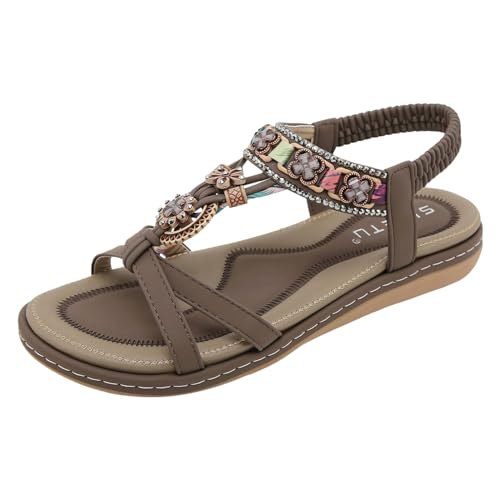 Sandalen Damen Sommer Offene Zehe Sandals Weiche Sohl Flip Flops Sommer Elegante Schöne Sandaletten Bohemia Leichte Strandsandalen Damen Weichen Sohlen Sommerschuhe Flach Bequeme Zehentrenner von EQWIGKEIT