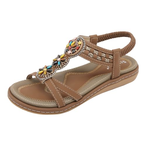 Sandalen Damen Sommer Offene Zehe Zehentrenner Weichen Sohlen Sandals Sommer Bequeme Flip Flops Strass Sommerschuhe Weiche Sohl Leichte Strandsandalen Damen Elegante Schöne Flach Sandaletten von EQWIGKEIT