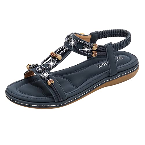 Sandalen Damen Sommer Strass Zehentrenner Elegante Schöne Sandaletten Sommer Weichen Sohlen Sandals Bequeme Leichte Strandsandalen Damen Flach Sommerschuhe Weiche Sohl Offene Zehe Flip Flops von EQWIGKEIT