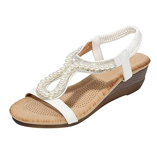 Sandalen Damen Sommer Strass Zehentrenner Offene Zehe Sandals Sommer Weichen Sohlen Sandaletten Bequeme Leichte Strandsandalen Damen Elegante Schöne Sommerschuhe Bohemia Weiche Sohl Flip Flops von EQWIGKEIT