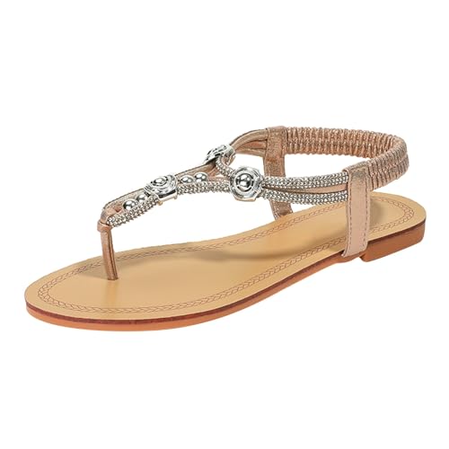 Sandalen Damen Sommer Weiche Sohl Sandaletten Offene Zehe Flip Flops Sommer Bequeme Zehentrenner Bohemia Leichte Strandsandalen Damen Weichen Sohlen Sommerschuhe Elegante Schöne Strass Sandals von EQWIGKEIT