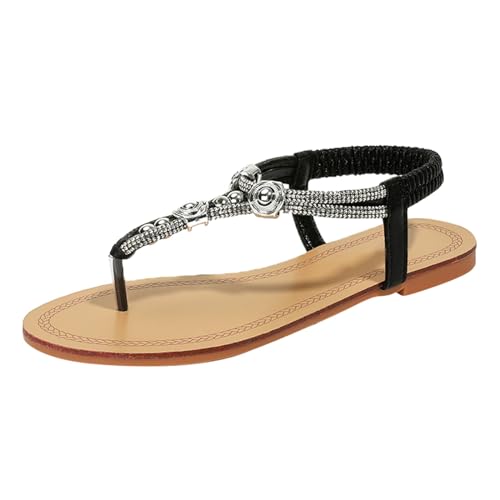 Sandalen Damen Sommer Weiche Sohl Sandaletten Offene Zehe Flip Flops Sommer Bequeme Zehentrenner Bohemia Leichte Strandsandalen Damen Weichen Sohlen Sommerschuhe Elegante Schöne Strass Sandals von EQWIGKEIT