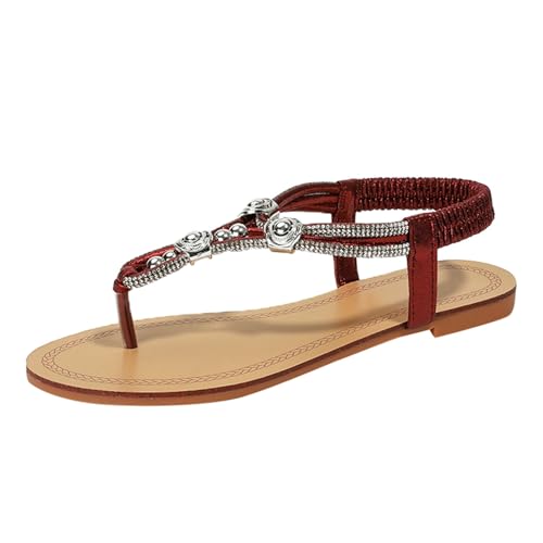 Sandalen Damen Sommer Weiche Sohl Sandaletten Offene Zehe Flip Flops Sommer Bequeme Zehentrenner Bohemia Leichte Strandsandalen Damen Weichen Sohlen Sommerschuhe Elegante Schöne Strass Sandals von EQWIGKEIT