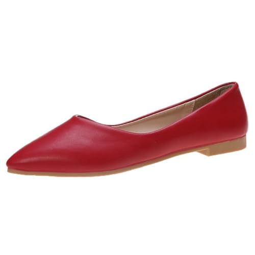 Damen Frauen rot Flache Schuhe Spitze Zehe niedrigen Absatz Pu Komfort Pumps klobig Absatz einzelne Schuhe täglich flachen Absatz bequemen Mädchen Schuhe von ERICAT