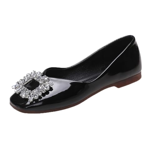 Damen Niedrige Top Flache Schuhe Mode Niedrige Heel Pumps Damen Grün Quadratische Zehe Strass Mädchen Flache Schuhe Weicher Boden Ballettschuhe von ERICAT