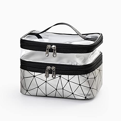 Doppelschichtige transparente Kosmetiktasche, große Make-up-Tasche, tragbare Reise-Make-up-Handtaschen-Organizer, transparente Kulturtasche for Männer und Frauen/536 (Color : Gray) von ERICAT