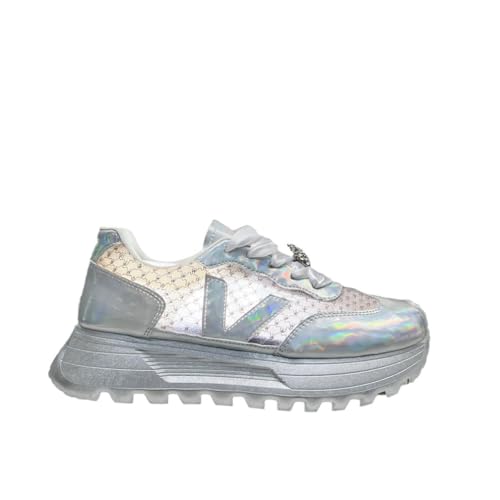 ERICAT Damen Mesh Chunky Sneakersy Silber Anti Trainer Plattform Höhe Erhöhen Casual Sportschuhe Spitze atmungsaktiv Flache Schuhe Sommer Strass Mode Schuhe von ERICAT