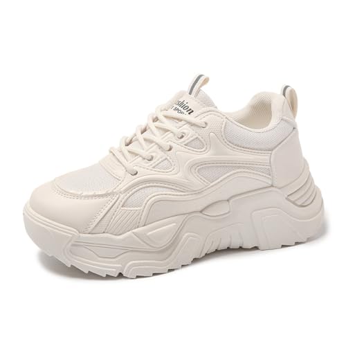 Frauen Mesh Trainer Leichtgewicht Atmungsaktive Sneakers Frauen Mesh Beige Laufschuhe Dämpfung Höhe Zunehmend Casual Sport Einzelne Schuhe von ERICAT