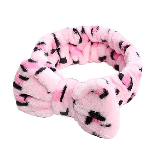 Frauen Stirnband Waschen Gesicht Weiche Haar Halter Elastische Top Knoten Haarbänder Mädchen Kopfbedeckungen (Color : Pink Leopard-21x6cm) von ERICAT