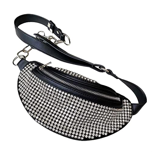 Strass echtes Leder weibliche Umhängetasche Brusttasche Handtasche Flut Kette Mini Gürteltasche Kristall Mädchen Brusttasche Geldbörsen (Color : Silver, Size : 22x11x8cm) von ERICAT