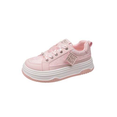 Women's Chunky Sneakersz Atmungsaktive Komfort Trainer Rosa Lace Up Casual Sneakers Low Fashion Travel Gym Workout Schuhe von ERICAT