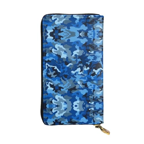 ESASAM Braune Geldbörse aus Rindsleder, lange Clutch, hochwertiges Kunstleder und hochwertiger Metall-Reißverschluss, langlebig., blau camouflage, Einheitsgröße von ESASAM