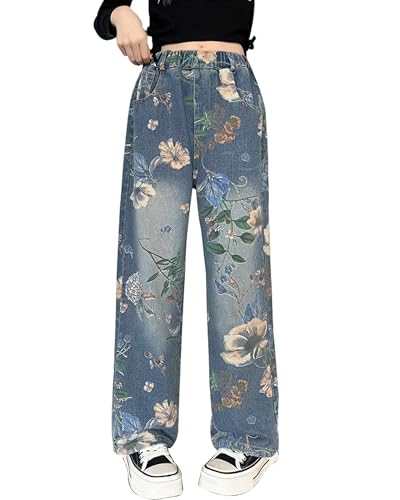 ESORNUG Mädchen Weite Bein Jeans Elegante Bequeme Denim Hosen Weitem Straight Hose Streetwear Freizeithose Sticken ESORNUG Mädchen Weite Bein Jeans Elegante Bequeme Denim Hosen Weitem Straight Hose Streetwear Freizeithose Sticken von ESORNUG
