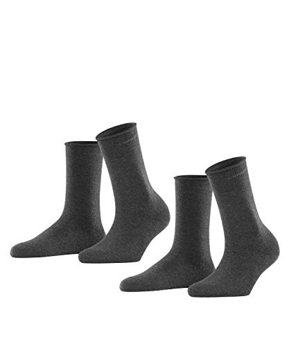 ESPRIT Damen Socken Basic Pure 2-Pack W SO Baumwolle einfarbig 2 Paar, Grau (Anthracite Melange 3080), 35-38 von ESPRIT