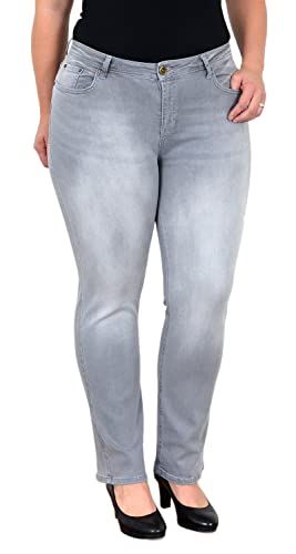 ESRA Damen Straight-Fit Jeans High Waist Jeans-Hose Gerade Schnitt Hose Hoch-Bund Bund Plussize Große Größe Damen Stretch-Jeans Gerades Bein hoher Bund bis Übergröße FG8 von ESRA