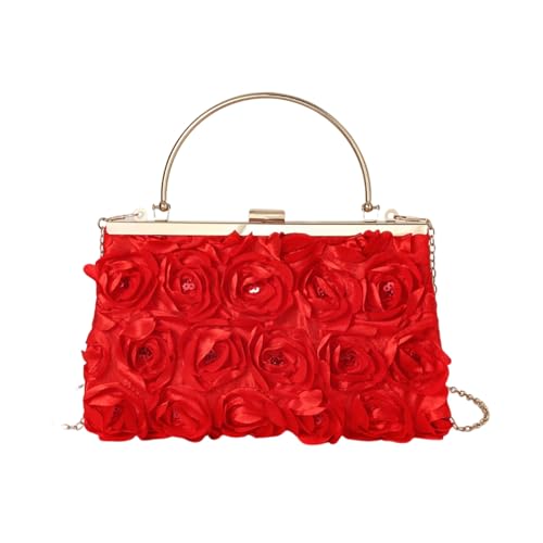 Anspruchsvolle Abendtasche mit Rosendekor, Schultertasche, Abendessen-Tasche mit abnehmbarer Kette, für Hochzeit, Abschlussball, Cocktail-Party, Blumenmuster, Rot/Ausflug, einfarbig (Getaway Solids Anspruchsvolle Abendtasche mit Rosendekor, Schultertasche, Abendessen-Tasche mit abnehmbarer Kette, für Hochzeit, Abschlussball, Cocktail-Party, Blumenmuster, Rot/Ausflug, einfarbig (Getaway Solids von ETAWDE