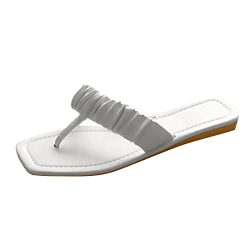 Bunte Schuhe Damen Halbschuhe Mode Frauen Strand Slip On Weiche Sohle Lässige Offene Spitze Rutschfeste Flache Atmungsaktive Flip Flop Hausschuhe Schuhe Sandalen Damenschuhe Winter 42 (White, 39) von ETHKIA