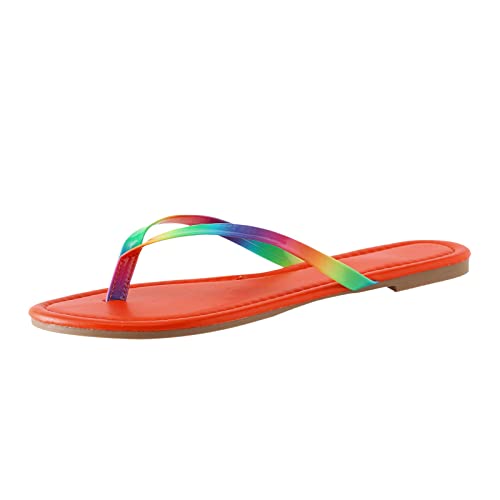 ETHKIA Damen Schuhe Schwarz Absatz Stiefeletten Flip-Flops mit farbigen roten -Rutsch-Gummisohlen, die außerhalb des Strandes getragen werden. Flip-Flops für den Sommer, lässige leichte (Orange, 37) von ETHKIA