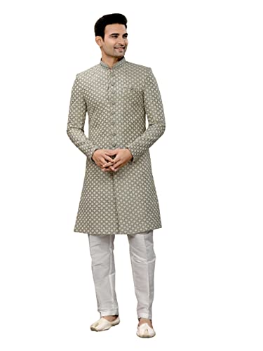 Herren-Pyjama-Set 8817, Lucknowi, Handarbeit, Bräutigam, Sherwani-Passform, Kurta-Pyjama-Set, 3, Small von ETHNIC EMPORIUM