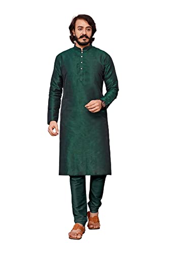 Indische Herren Regular Fit Banarasi Seidenkragen Stil Einfarbig Kurta Pyjama Set Festival Puja Sherwani 2460, Grün , Medium von ETHNIC EMPORIUM