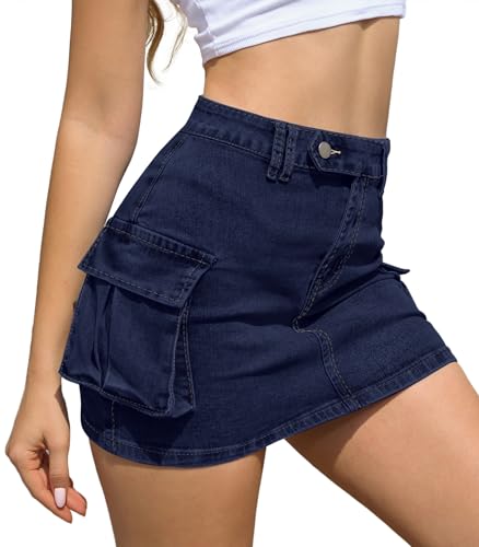 Damen Y2k Denim-Minirock, niedrige Taille, süße Röcke, Cargo-Jeansröcke, Kleider mit Taschen, Dunkelblau, Klein Damen Y2k Denim-Minirock, niedrige Taille, süße Röcke, Cargo-Jeansröcke, Kleider mit Taschen, Dunkelblau, Klein von ETOSELL