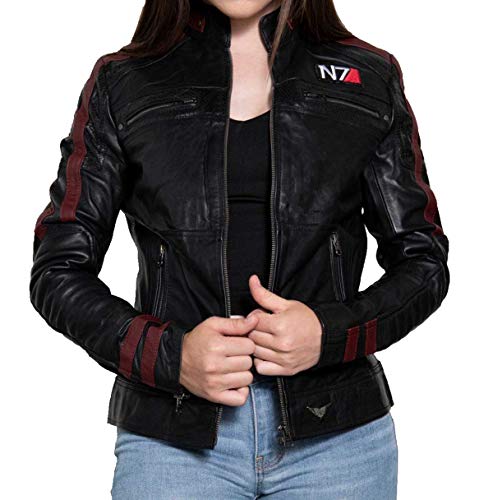 EU Fashions Damen Lederjacke Commander Shepard Street Fighter Mass Effect N7 Logo Schwarz Gr. Small, Schwarze Kunstlederjacke mit Mass Effect EU Fashions Damen Lederjacke Commander Shepard Street Fighter Mass Effect N7 Logo Schwarz Gr. Small, Schwarze Kunstlederjacke mit Mass Effect von EU Fashions