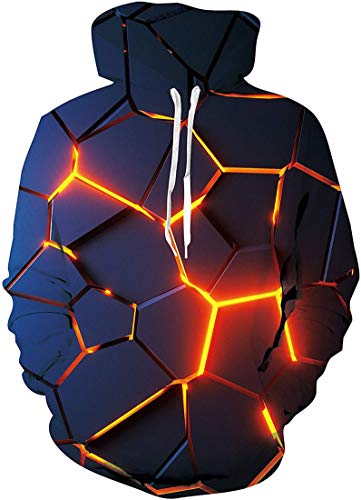 EUDOLAH Damen Pullover 3D Druck Pulli mit Tasche Digitaldruck Pulli mit Aufdruck Galaxy Tier Langarm 2-Strahlende Spalte S-M von EUDOLAH