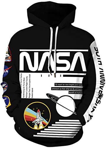 EUDOLAH Herren Hoodies 3D Druck NASA Astronaut Logo Kapuzenpullover mit Tasche (M A-Schwarz) von EUDOLAH