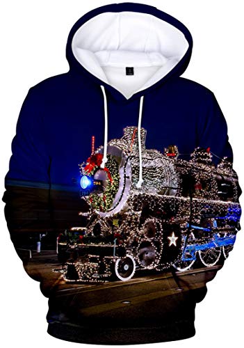 EUDOLAH Herren Kapuzenpullover 3D Druck Weihnachten Hooded X-Mas Langarm Hoodie Kordelzug Sweatshirt 01Schwarz Bahn XL von EUDOLAH