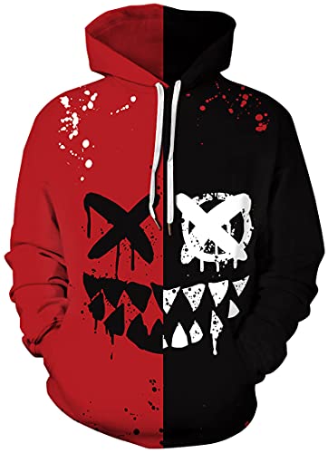 EUDOLAH Herren Slim Fit Kapuzenpullover 3D Druck Hoodie Weihnachten Winter Bunt mit Tasche (L-XL,1-schwarz Rot Flügel) von EUDOLAH