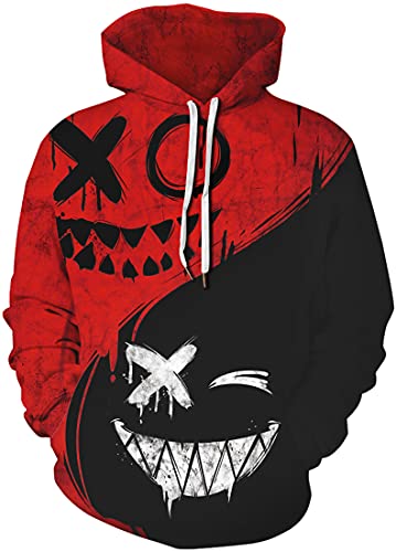 EUDOLAH Herren Slim Fit Kapuzenpullover 3D Druck Hoodie Weihnachten Winter Bunt mit Tasche (S-M,1-schwarz Rot) von EUDOLAH