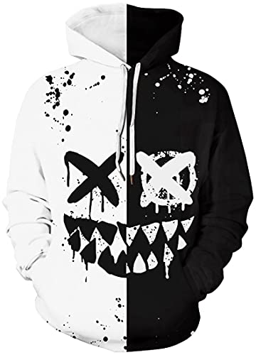 EUDOLAH Herren Slim Fit Kapuzenpullover 3D Druck Hoodie Weihnachten Winter Bunt mit Tasche (S-M,1-schwarz Weiß Flügel) von EUDOLAH